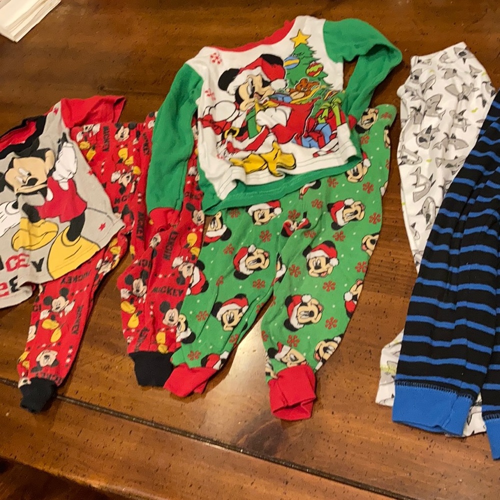 Lot of 2t pajamas- Mickey Mouse, shark, stripes